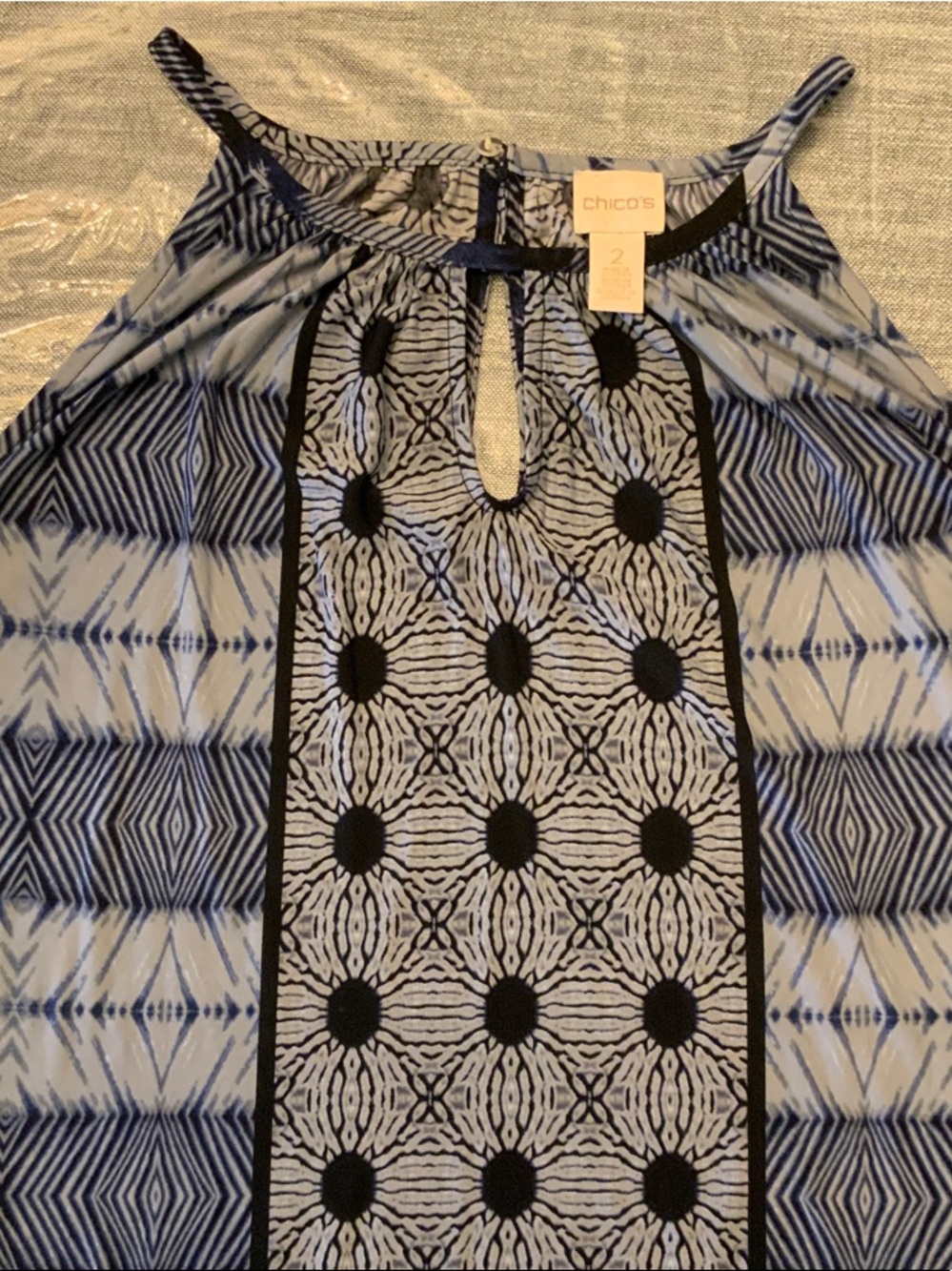 Chico's Navy and Light Blue Geometric Halter Tank Dress - Picture 2 of 4